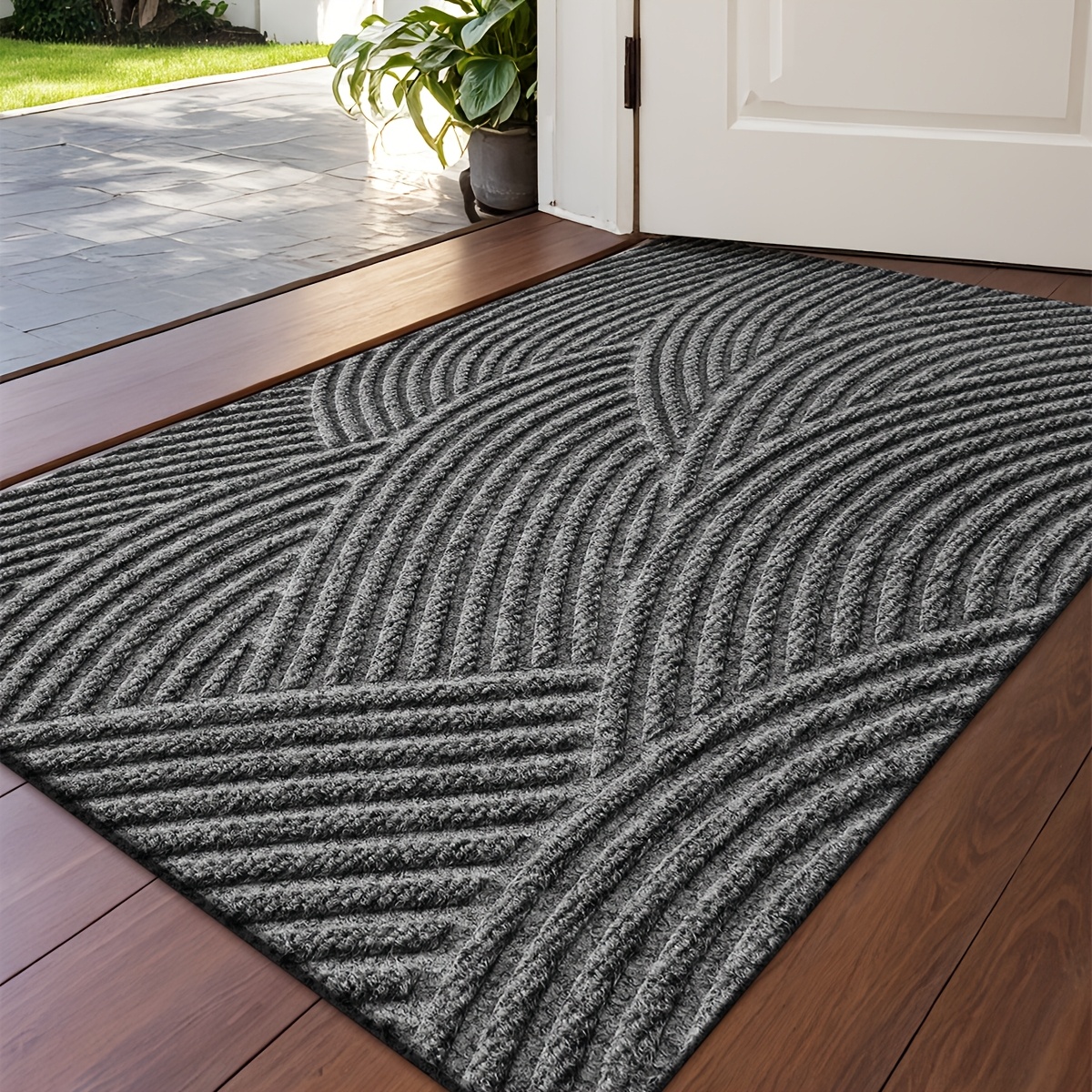   geometric stripe non slip mat durable polyester 100 hand wash only rectangular entryway mat for home office christmas decor gift beige brown striped design christmas     decor durable mat christmas decorations Product details 5