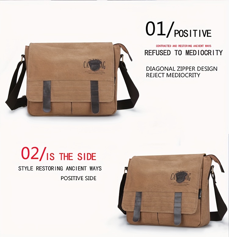 canvas messenger bag retro causal flip satchel sling bag for men slant shoulder bag tablet laptop briefcase for daily commuting daily use details 4