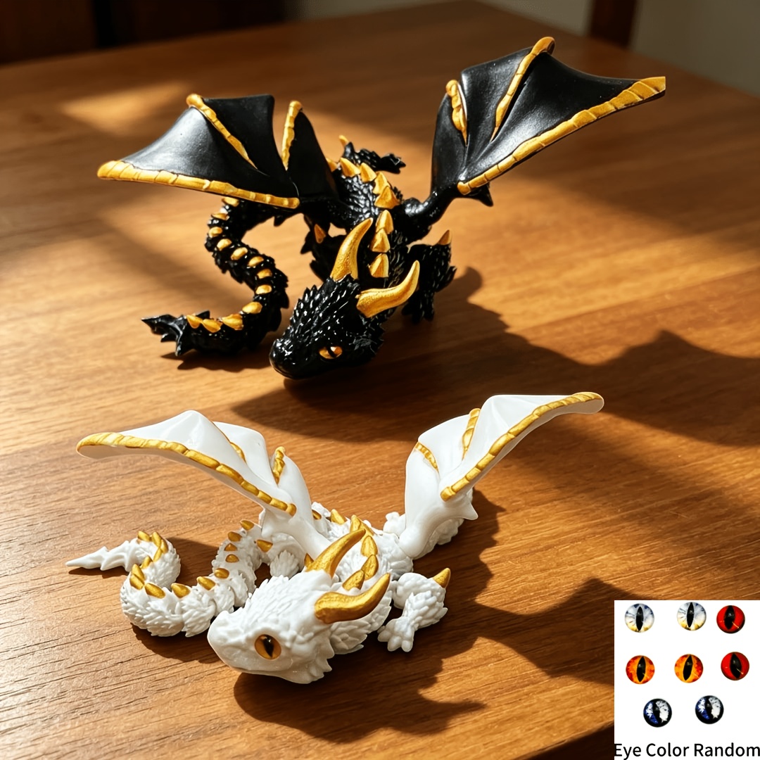 TEMU 2-pack Metallic 3d Printed Articulated Dragon Toy, Movable Joint Ancient Horned Dragon Desktop Decor, Holiday Gift For Halloween Christmas