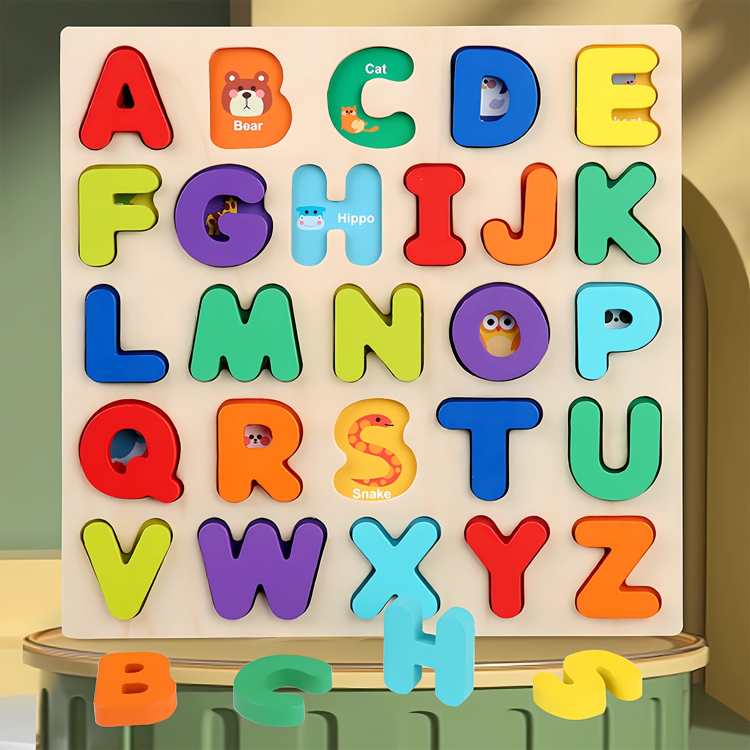 wooden letter and number puzzle mixed colors with puzzle board and letter blocks suitable for early childhood education suitable for girls and boys   educational puzzle homeschooling supplies
