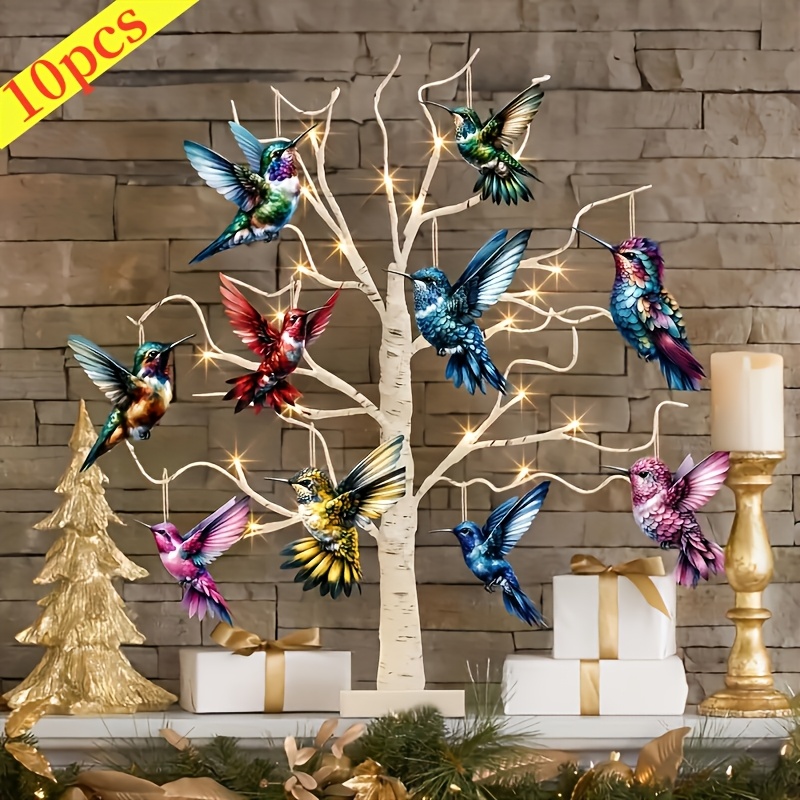 

10pcs Wooden Hummingbird Hanging Decor Set - Charm Diy Ornaments For Home, Patio, Christmas & Spring/summer Parties