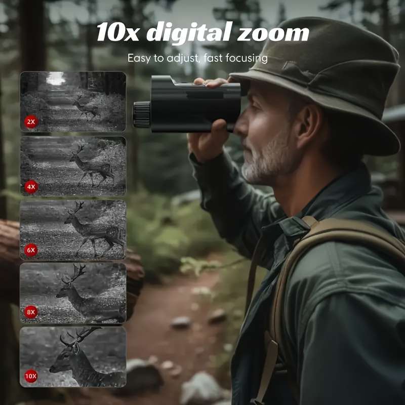 10 zoom with infrared technology compass compact monocular night vision device usb rechargeable 18650 lithium battery powered lightweight portable for hunting fishing camping hiking birdwatching star gazing ideal for low light no light night vision scopes for hunting with head strap camping equipment fishing accessories precision engineering rechargeable device Product details 1