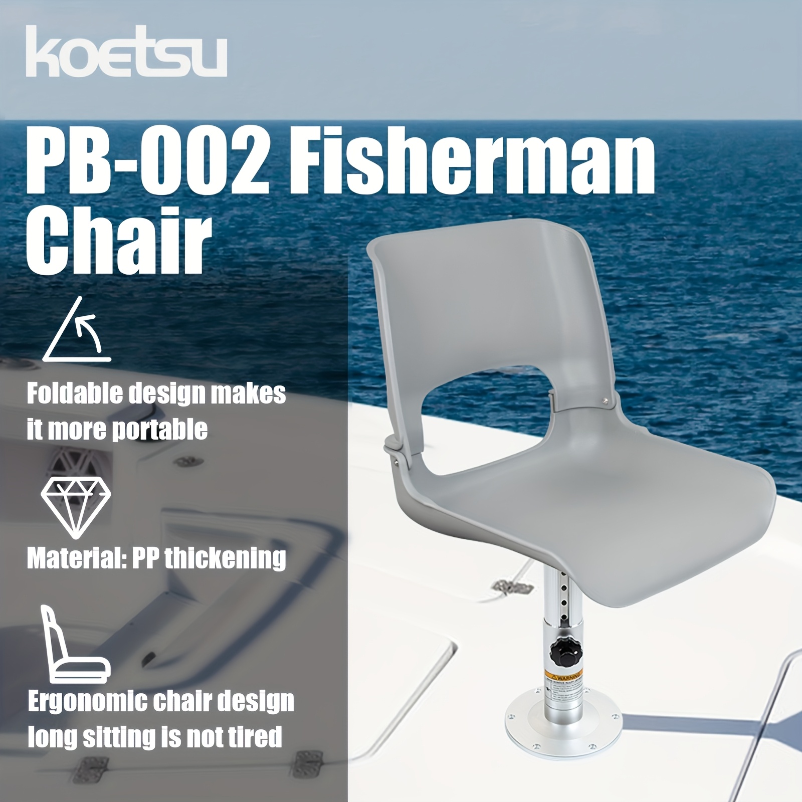 Foldable High Back Clamshell Fishing Chair, Black/Grey