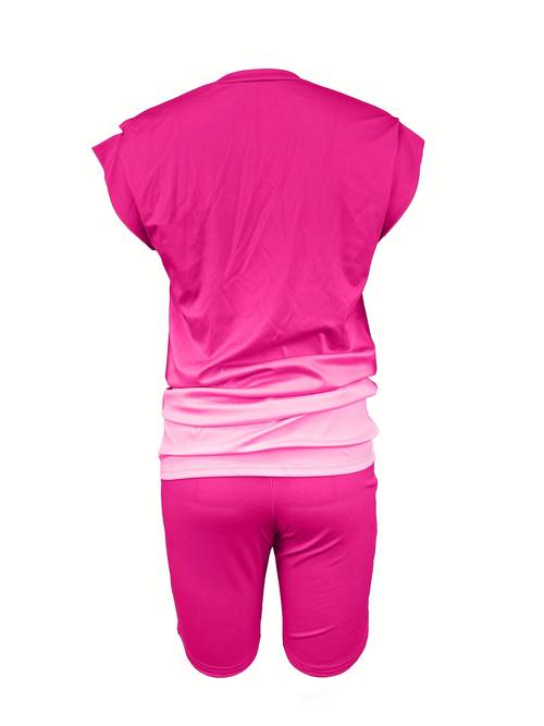 2pcs womens gradient hand painted cross short sleeved suit comfortable sports t shirt shorts
