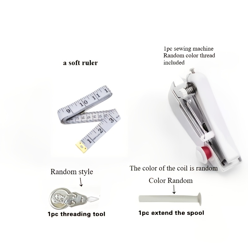 TEMU 4pcs Portable Manual Mini Sewing Kit, Includes Handheld Mini Sewing Machine + 1 Threading Tool + 1 Bobbin Extension Rod + 1 Soft Tape Measure,