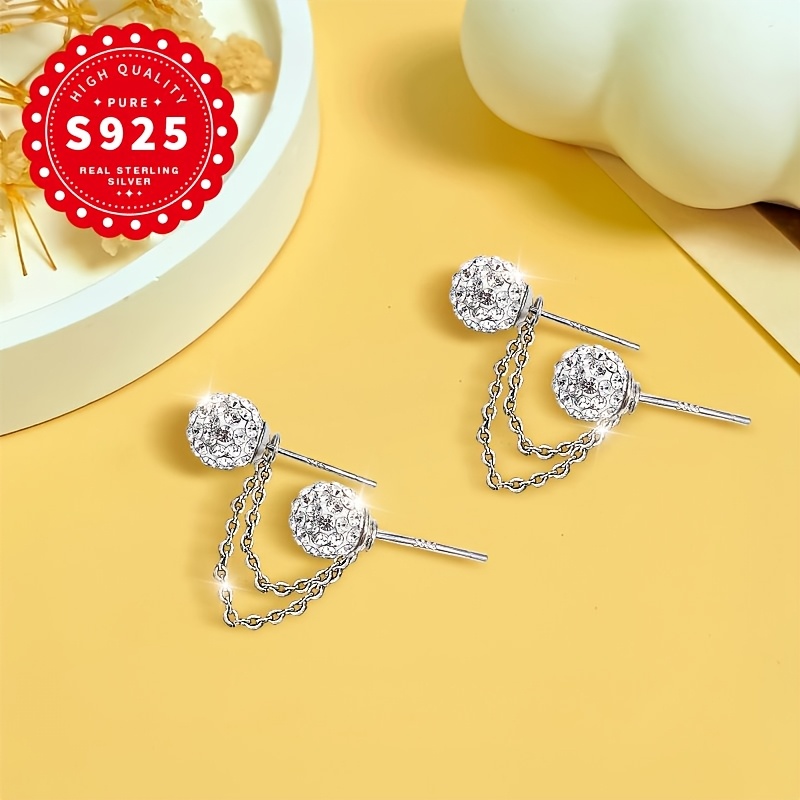 Women's S925 Sterling Silver Shambhala Double-Chain Stud Earrings