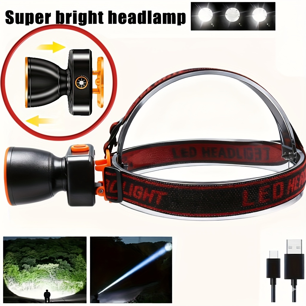 TEMU 1pc Outdoor Headlamp Flashlight, Led Rechargeable Headlamp, 3 Lighting , Induction Headlamp, Suitable For Camping, Running, Fishing, Rock