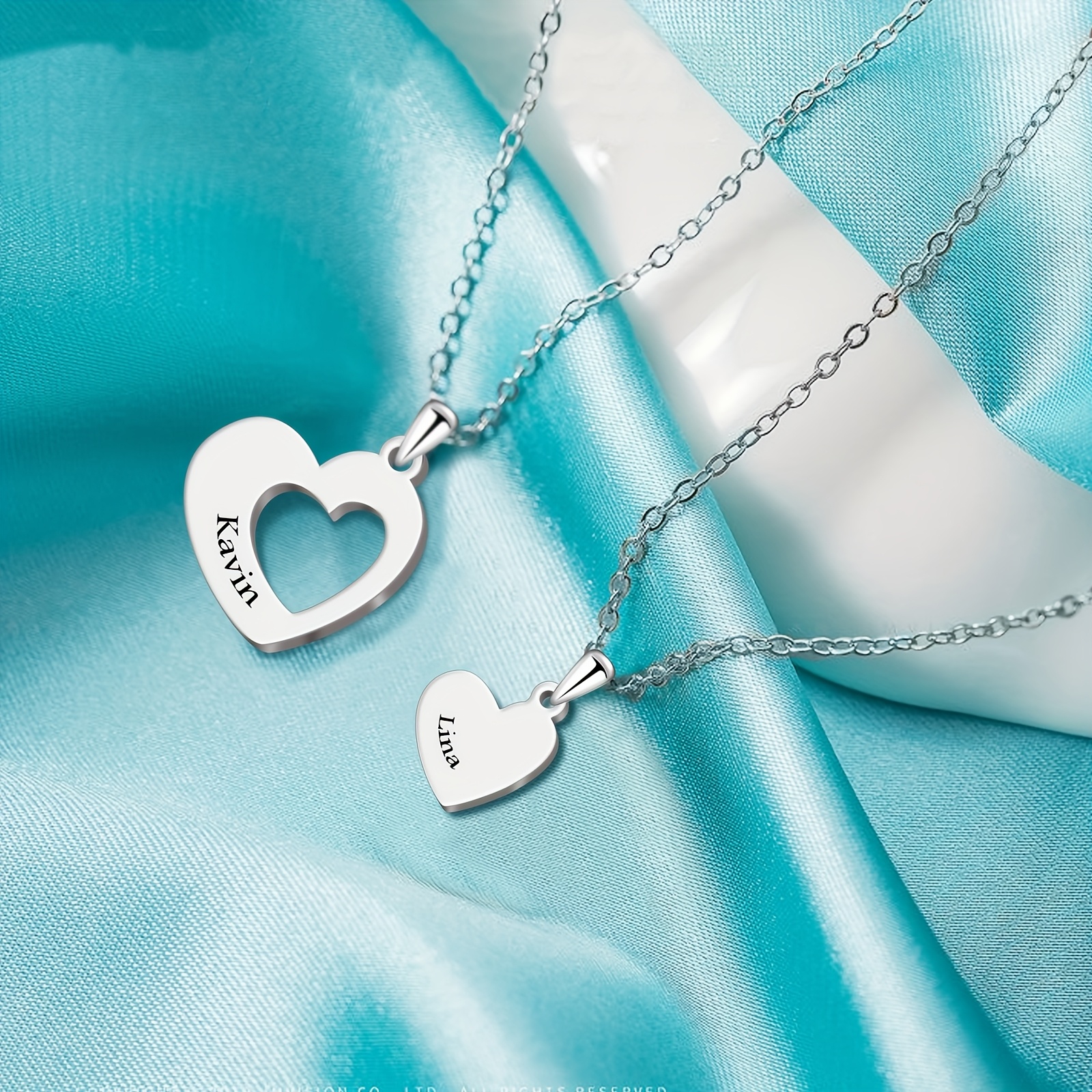 custom name heart necklace set couple parent child double Temu