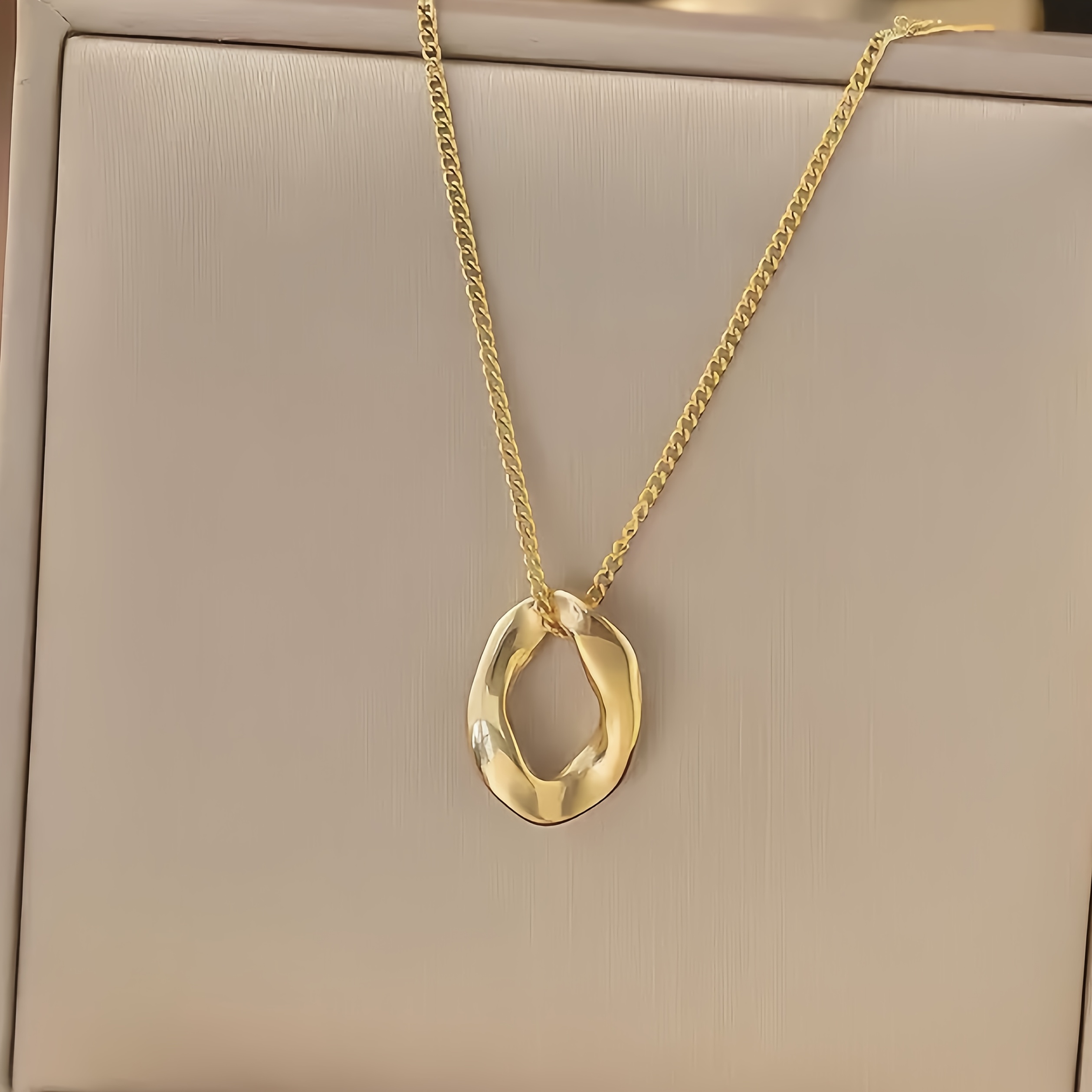 TEMU Fashion Stainless Steel I8k Gold-plated Irregular Shape Pendant Necklace, Elegant Luxury Suitable For Daily Wear And Gift