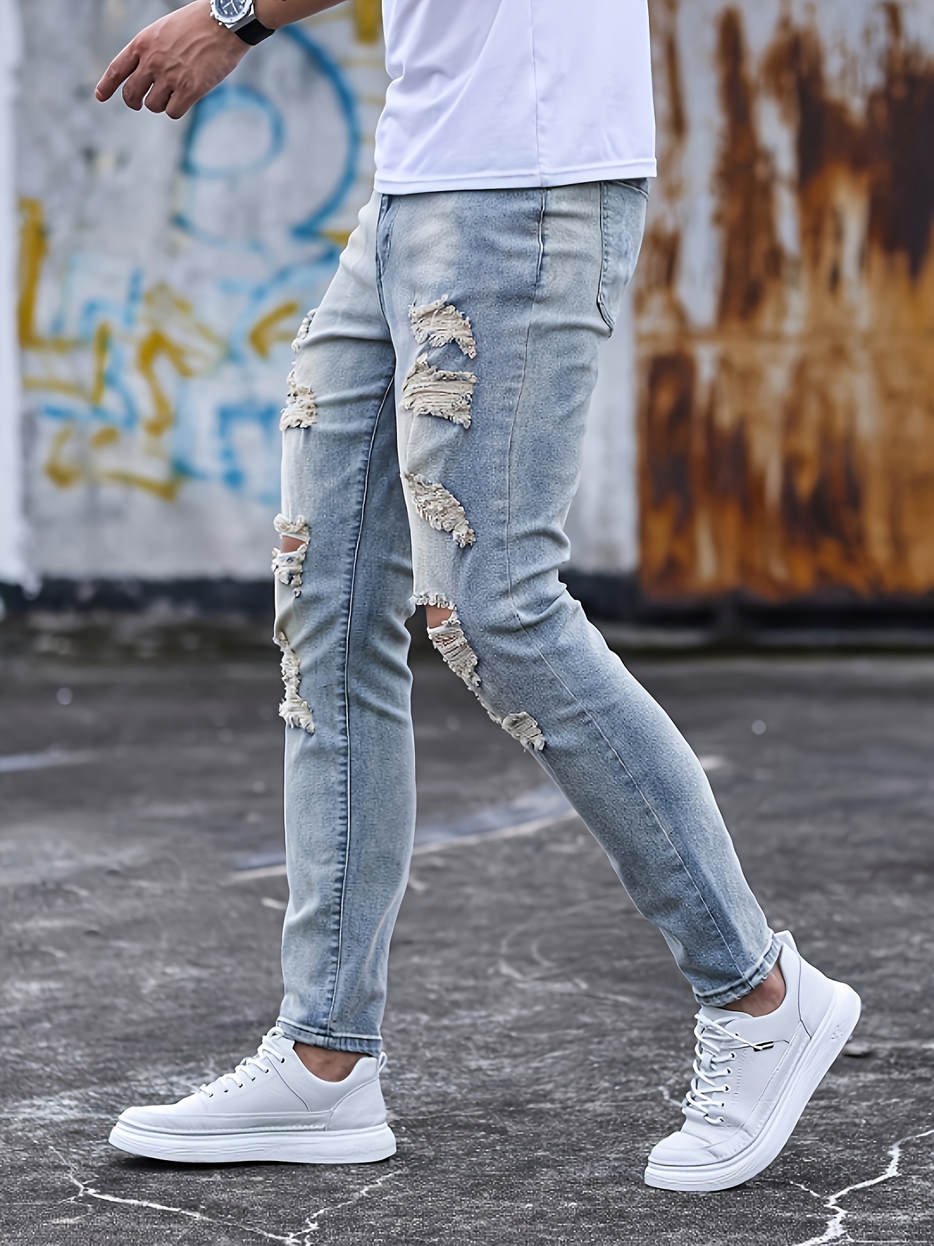 *'S Fit Trendy Ripped Jeans Stretch Street Style Cotton Blend Jeans For  Machine Washable