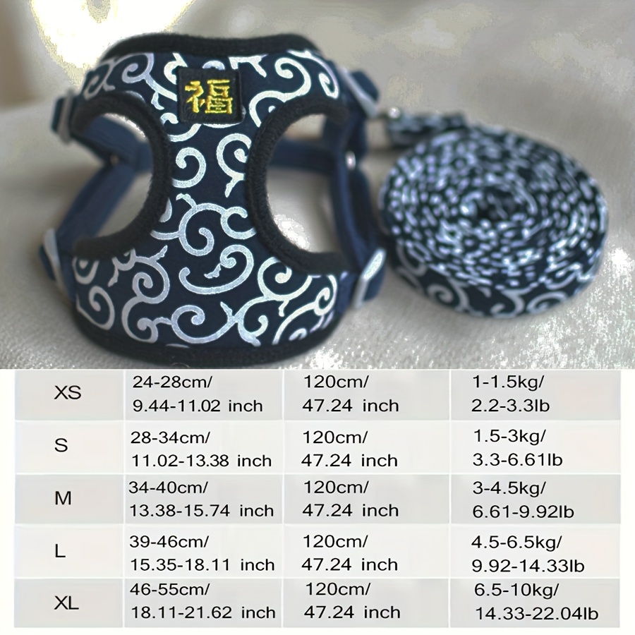 TEMU Arabesque Fu Character Dog Vest-style Chest And Back Leash Small Dog Teddy Bichon Frise Dog Walking Leash