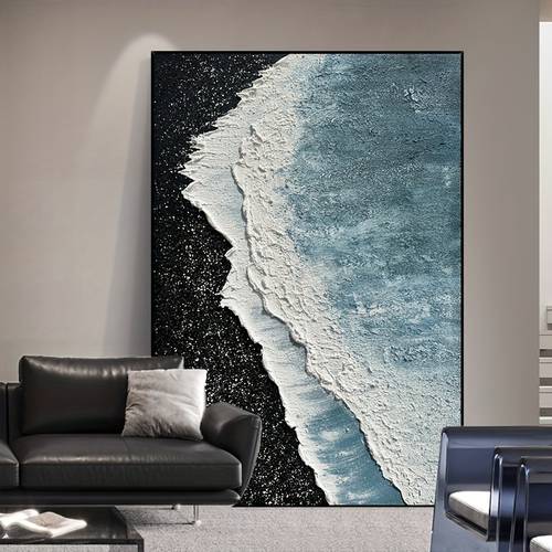 Notareant Hand Drawn Oil Painting "Starry Sea" Black And White Texture Painting Hanging Painting Living Room Background Wall Decoration Painting Entrance