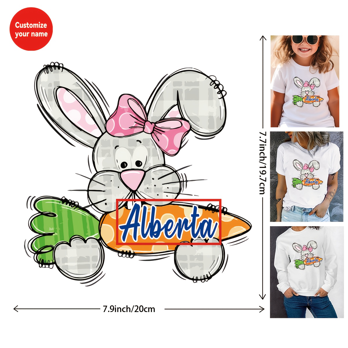 

Easter Rabbit Eat Customized Your Own Name Custom Iron-on Transfer Sticker - Diy Personalized Name Designs For T-shirts, Bags & Gifts