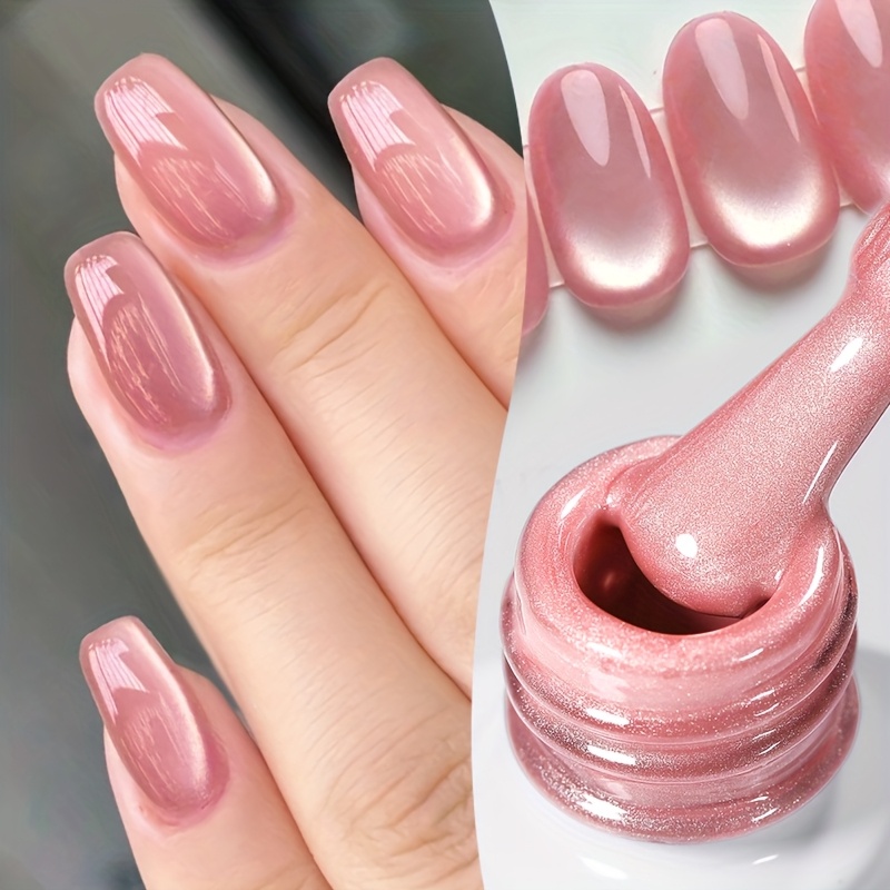 BORN PRETTY 0.34oz Pink Magnetic Cat-Eye Gel Nail Polish with Magnetic Stick Suitable for /LED - Quick-Dry Soak Off Semi-Permanent Sparkling Glitter Nail Varnish, No Formula for DIY Manicures & Pedicures