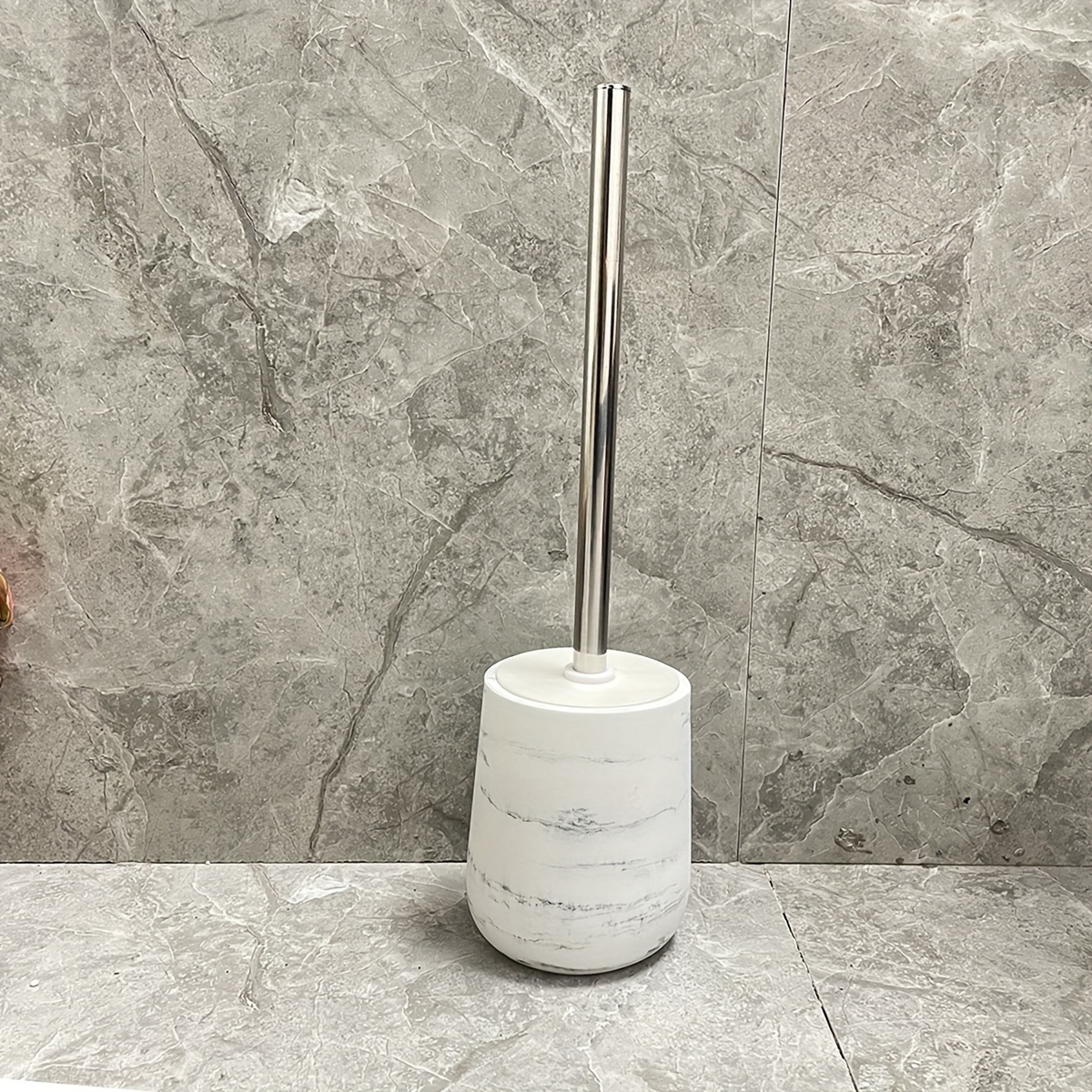 Durable Marble Like Reisn Toilet Brush Holder With Brush And Splash Cover