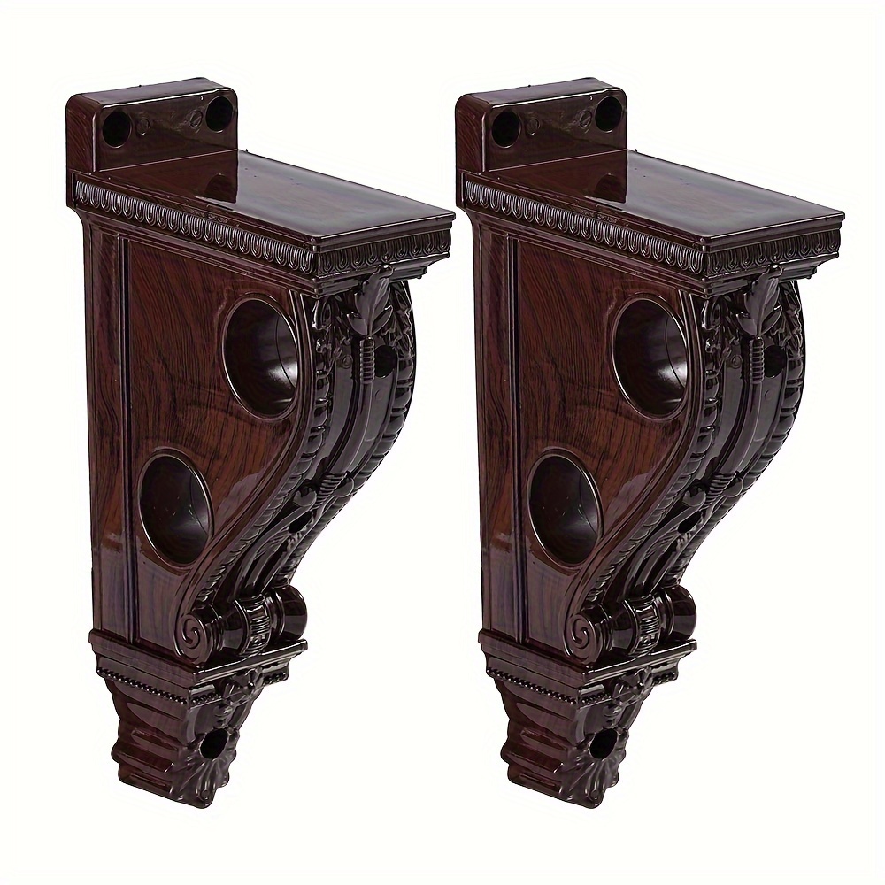 

2pcs Adjustable Wood Grain Curtain Rod Holders - Double Hole Wall Mount Brackets For Roman Rods, Brown Home Decor