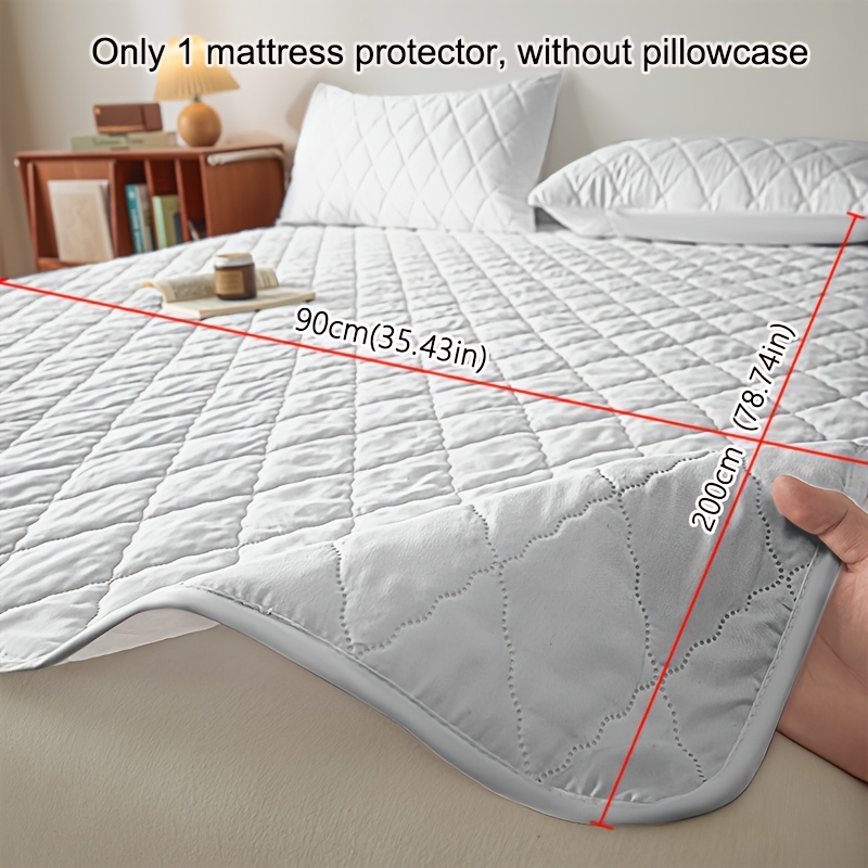 TEMU Protector de colchón acolchado de 1 pieza, color liso realzado, con bandas elásticas en esquinas, con diseño de de cuadros diagonales. para