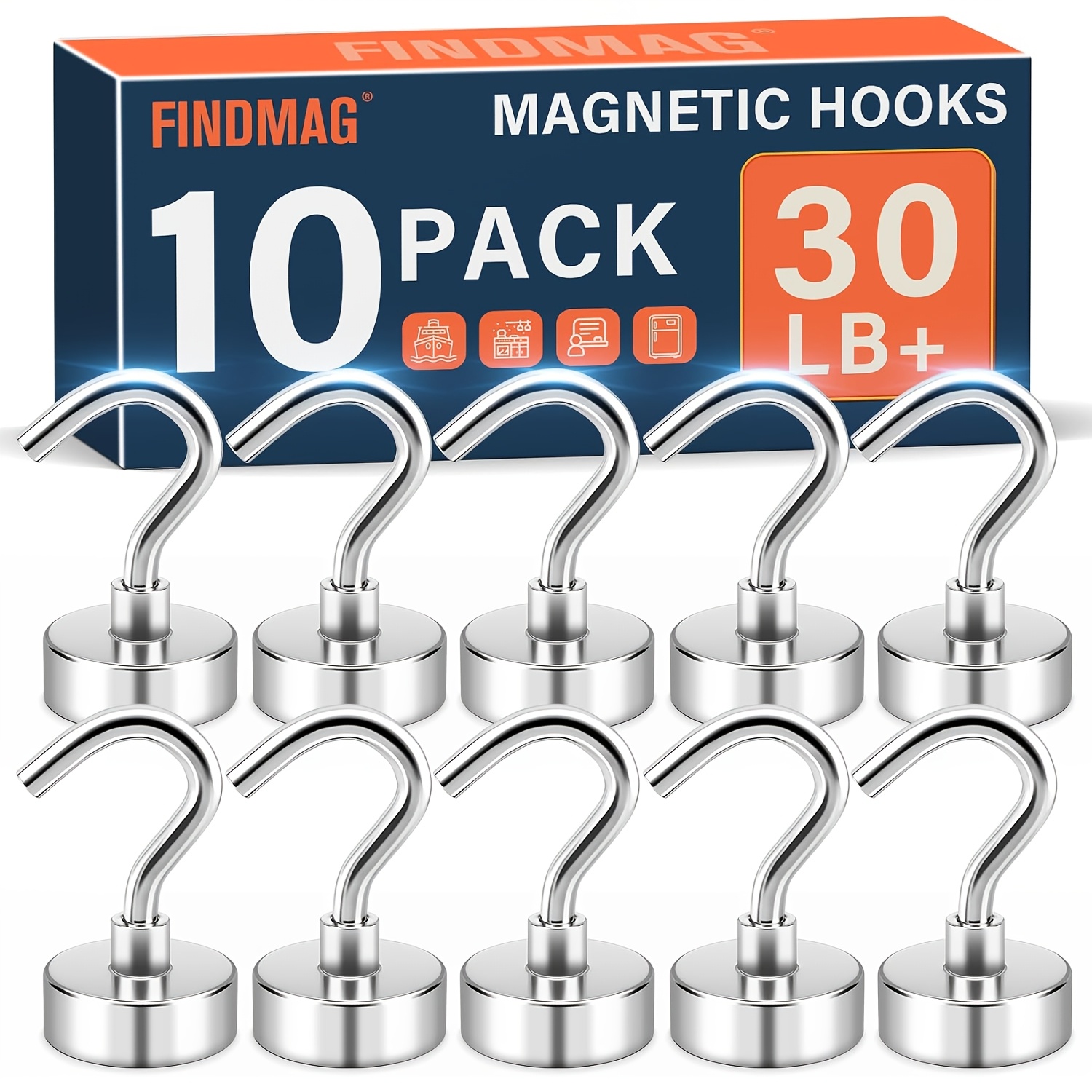 TEMU 10 pz, Ganci Magnetici Argentati, Ganci Magnetici da 30 Lb, Essenziali per Abbinamento Cabina da 2026, con Magneti Rare, Ganci Magnetici N52 per