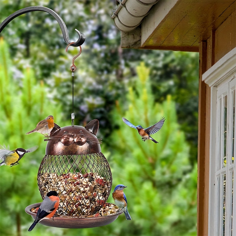 

Squirrel-proof Cat-shaped Feeder For Outdoor Garden - Iron Construction, No Battery Needed