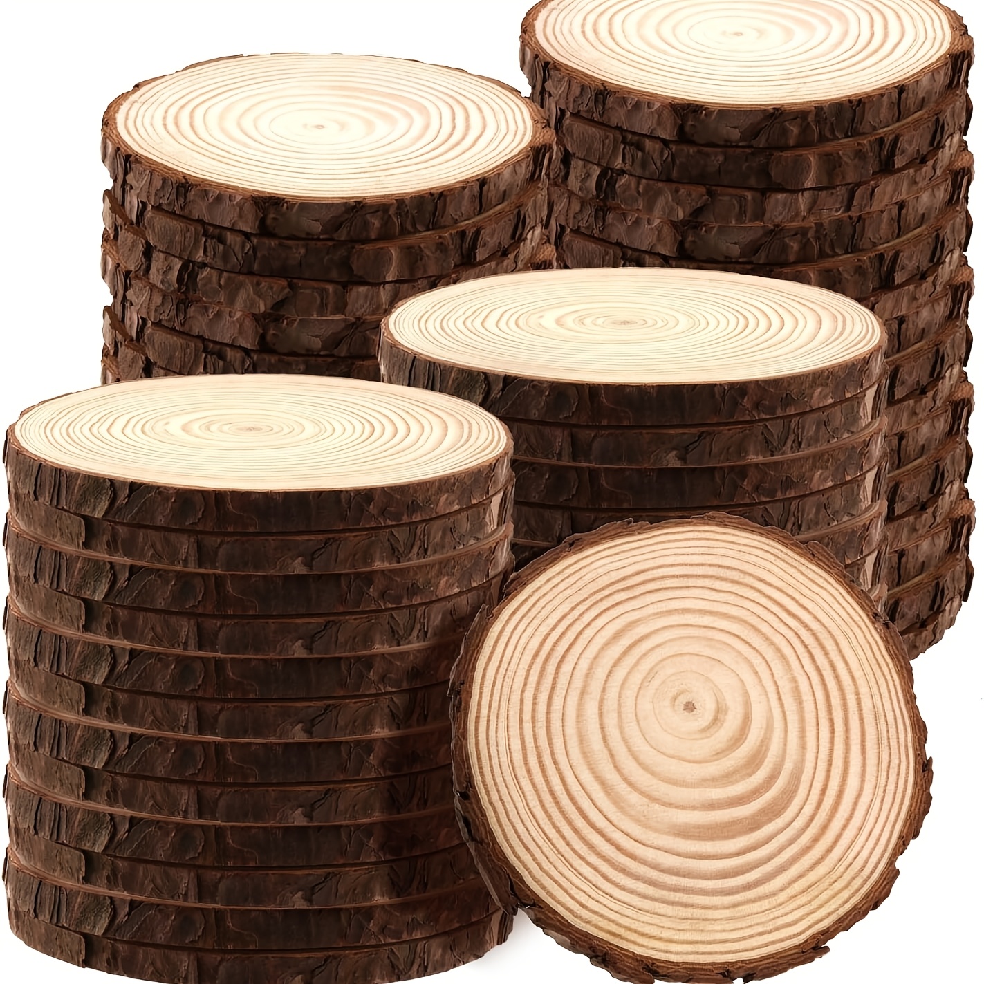TEMU 55pcs Natural Wood Slices With Tree Bark Suitable For Diy Crafts, Unfinished Wood Discs Circles, Bark- Log Rounds For Centerpieces, Coasters, &