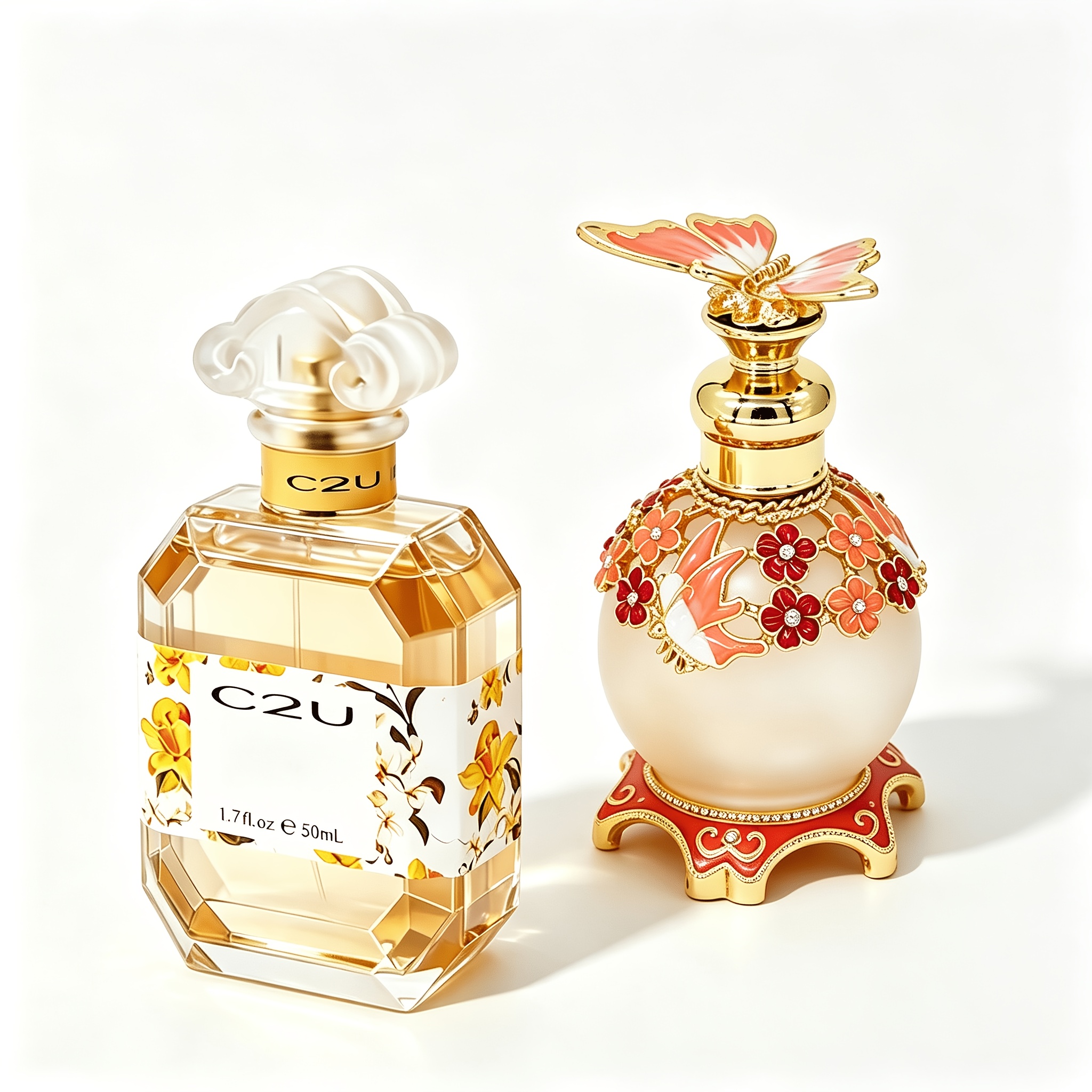 Image of 2 Women Perfumes With And . Bottle With , Enamel Sphere Bottle With Decor. Sweet Mild Gourmand Scent. Suitable For Daily Use And Gifts On Valentine's Day, Halloween, Christmas, New Year