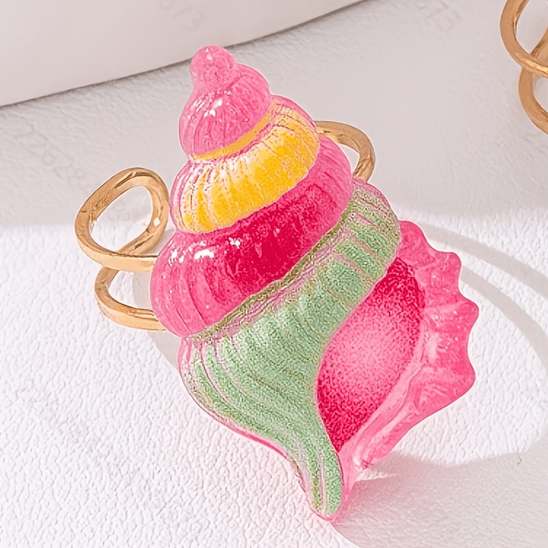 TEMU 1pc Bohemian Beach Dopamine Resin Ring Suitable For Ladies Daily Vacation Seaside Summer Gift Wear
