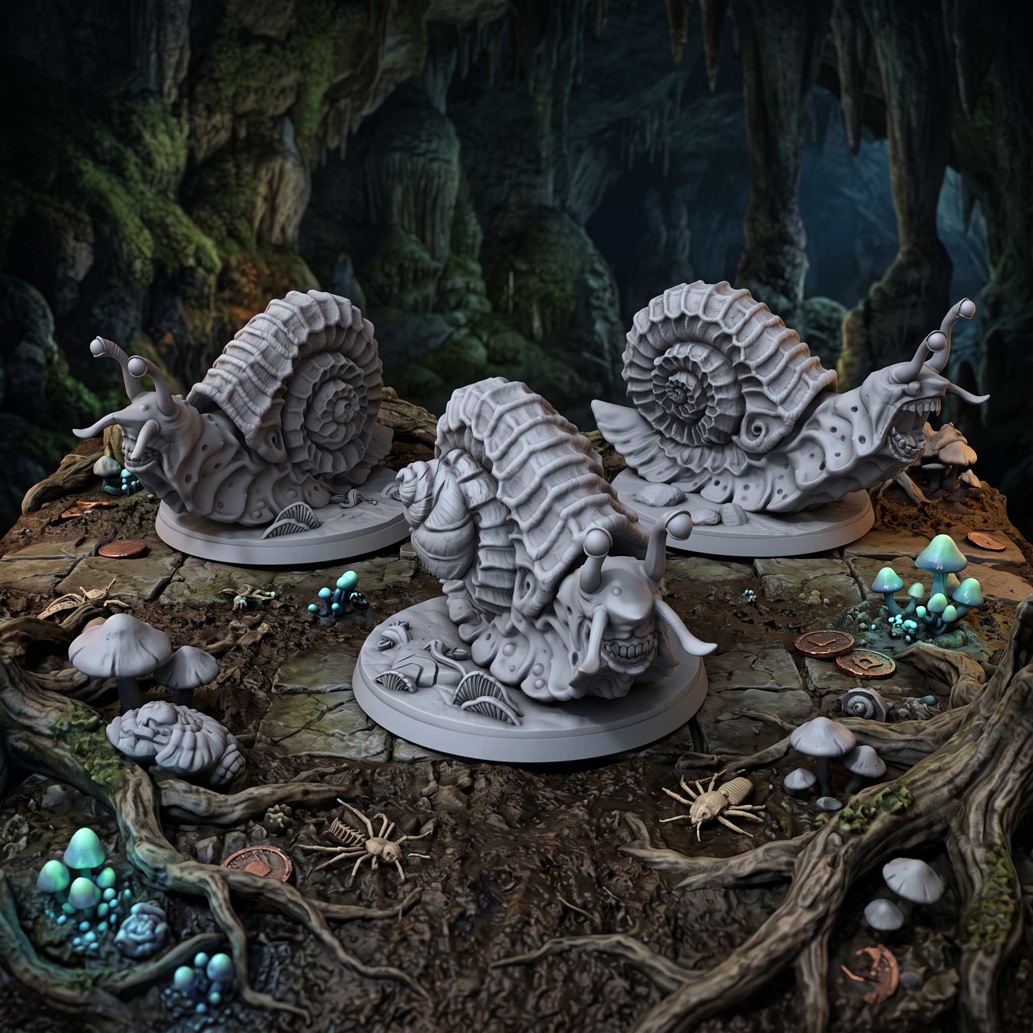TEMU 3pcs Unpainted Enormous Snails Monster Miniature Set, Fantasy Cave Creature Figures For Tabletop Rpg , Diorama Scenery Decor Collectible Statues