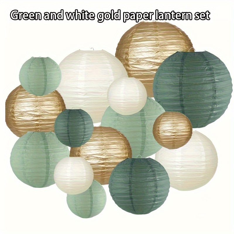 

15pcs Paper Lantern Set - Round Hanging Decorations For Country Parties, Bridal Showers & Weddings - In Golden, Ivory, And , Decorative Lanterns Wedding