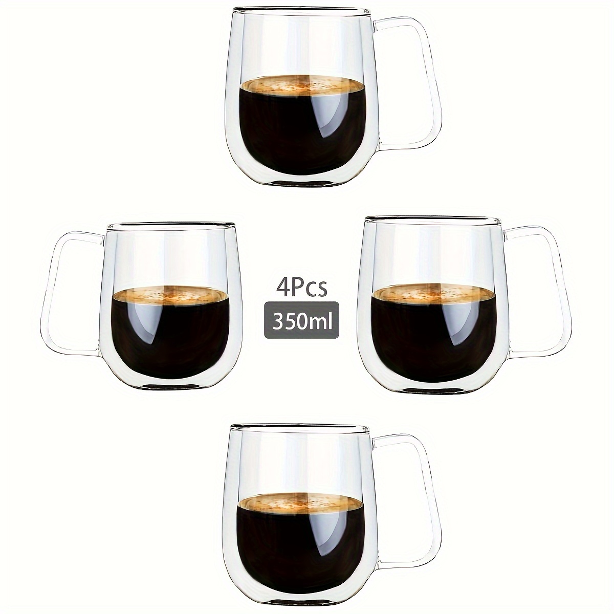 

4pcs, Glass Coffee Mugs, 250ml/350ml Double-walled Espresso Coffee Cups, Heat Insulated Water Cups, Summer Winter Drinkware, Birthday Gifts