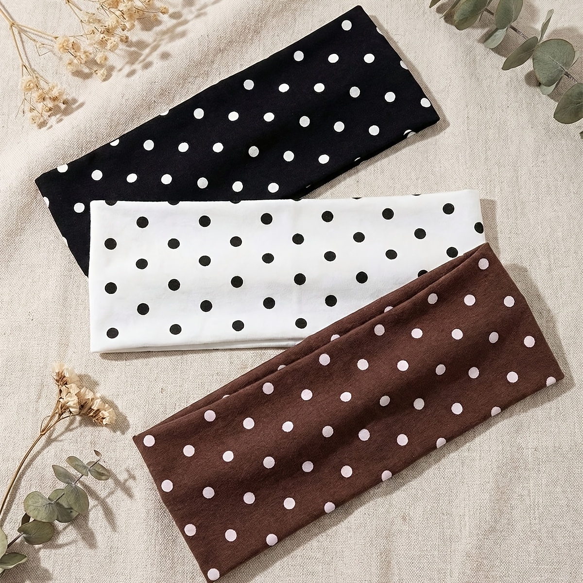 TEMU 3pcs Set Of Polka Dot Pattern Soft Non-slip Headbands, Elastic Yoga And Sports Hair Accessories, Multi-functional Headbands For Daily Wear,