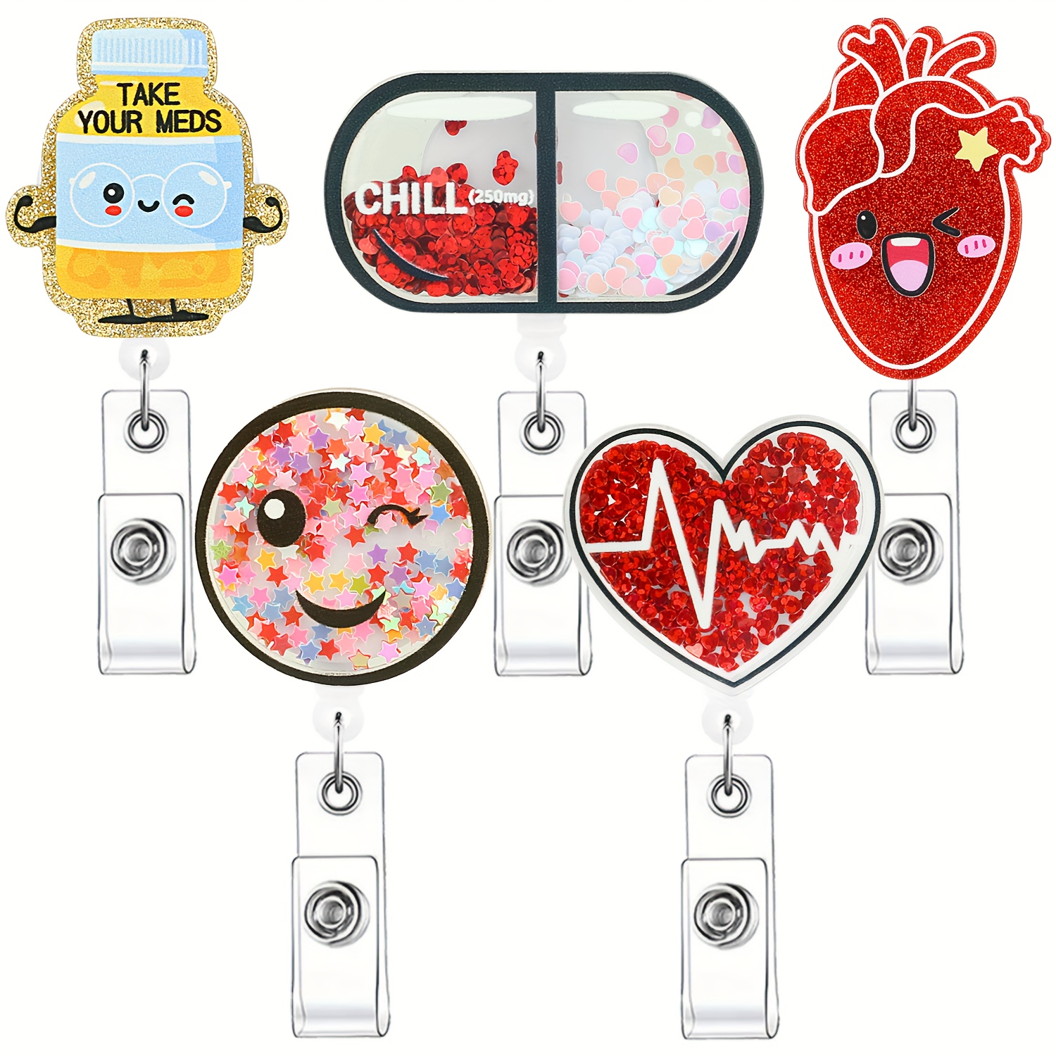 5pcs Cute Nurse Acrylic Badge Reel Retractable Badge Holders, ID Badge  Holders Retractable With Clip, Funny Pharmacy Nursing Badge Reels For  Business