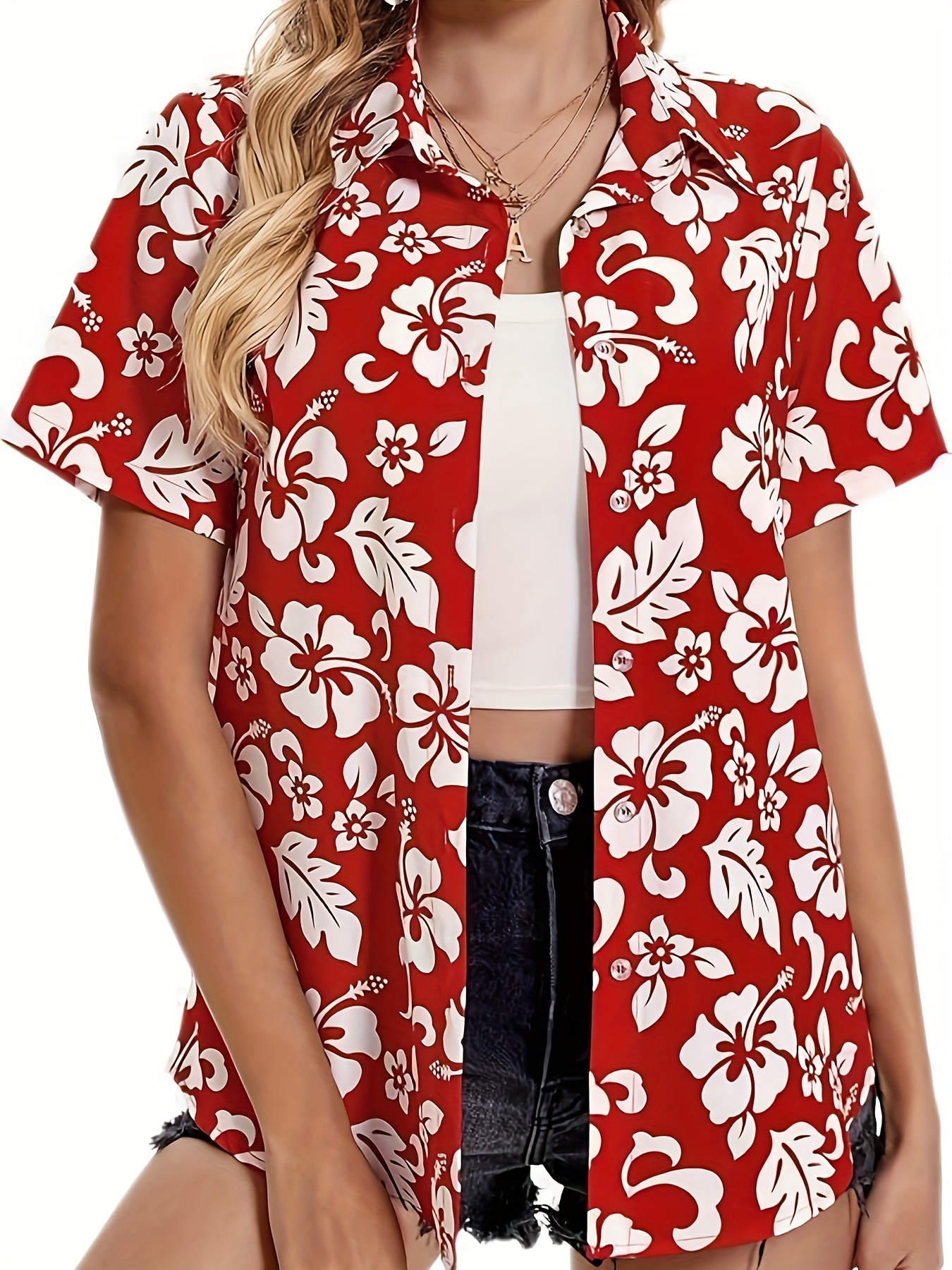 LA LEELA Hawaiian Shirts Womens Floral Summer Beach Party Blouses Shirt Blouse Short Sleeve Tropical Vacation Casual Button Up Shirts M Blue,Floral
