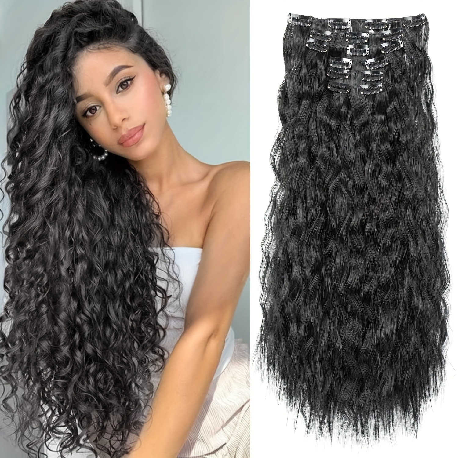 6pcs clip in hair extensions i6 55cm long mermaid wavy synthetic basics hairpieces     style for women details 2