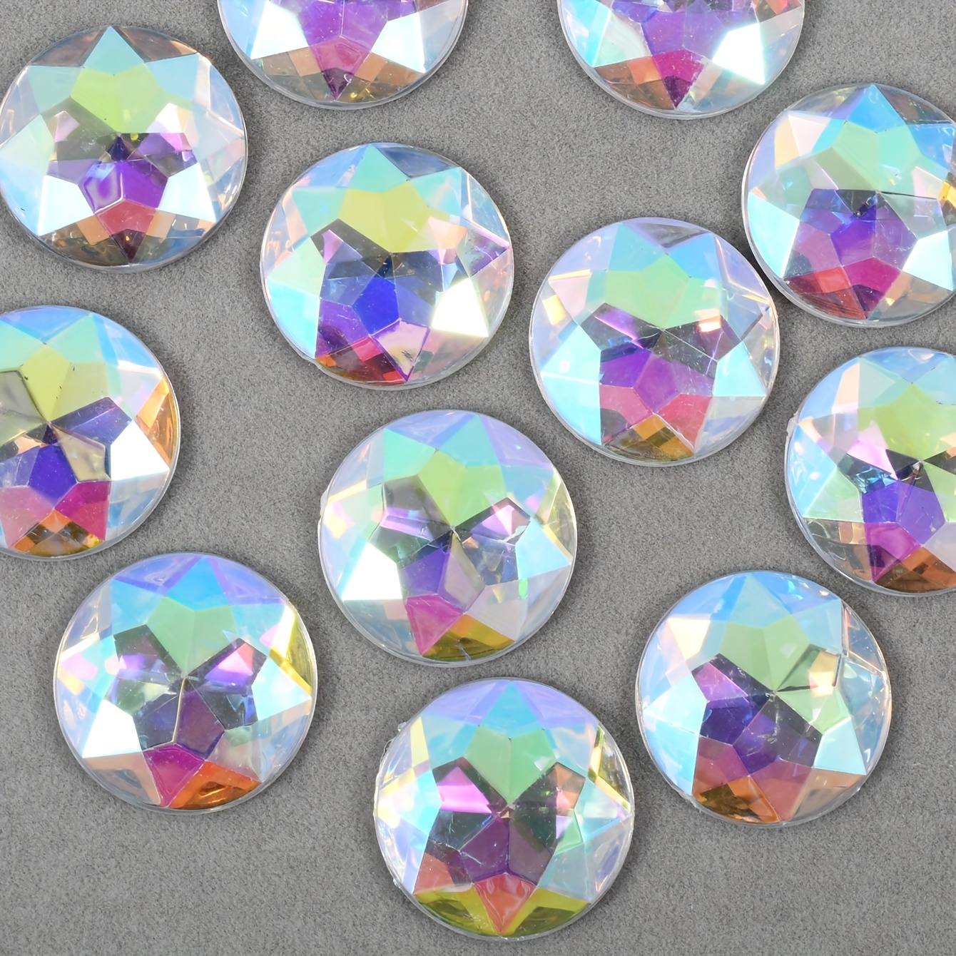 E-shop 20 Stück/Packung, 20 mm runde Strasssteine mit flacher Rückseite, facettierte Acryl-Bohrer, weiße AB-Strasssteine für DIY-Bekleidungszubehör