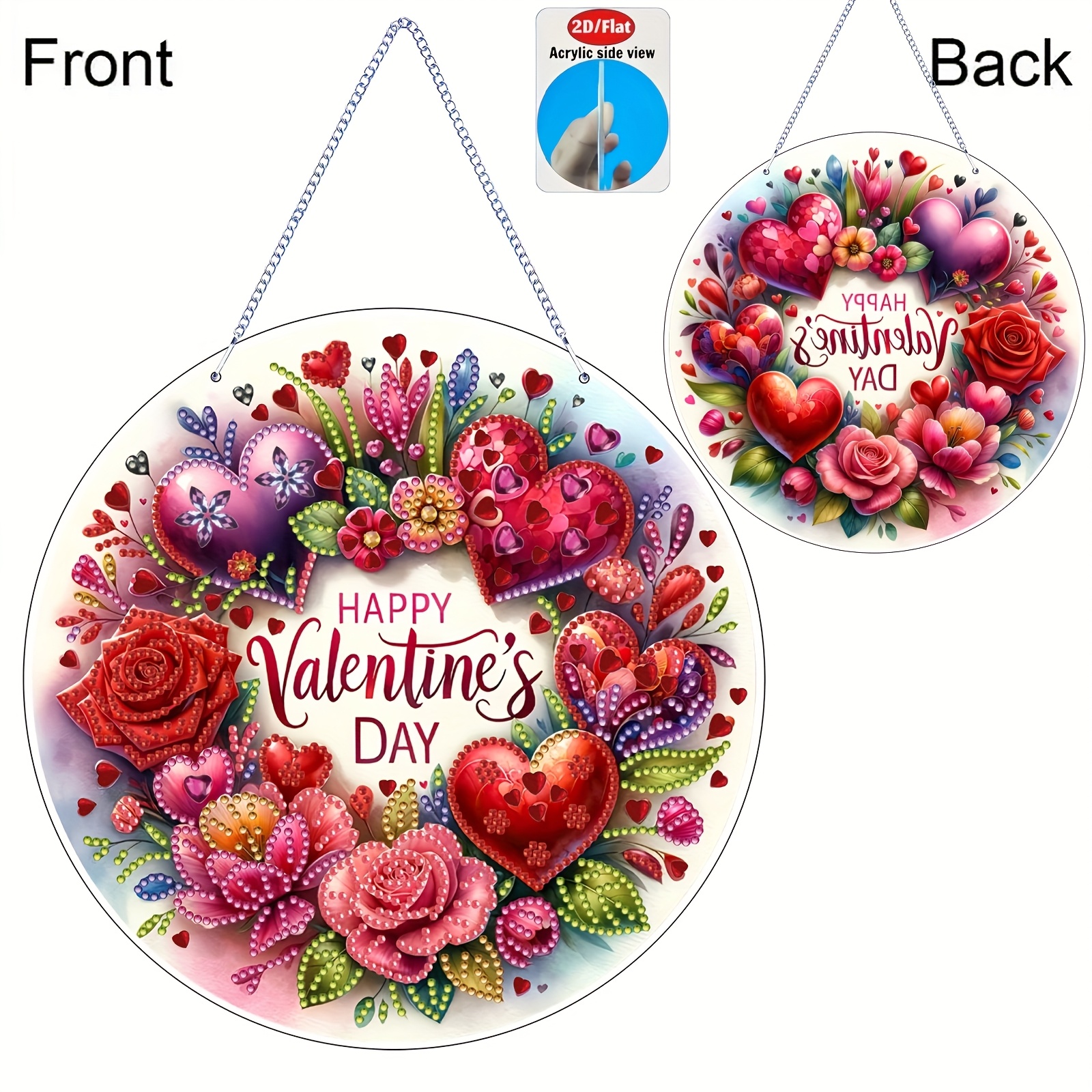 TEMU 2d/flat Diamond Painting Acrylic Double Sided Pendant Valentine's Day Wreath Home Bedroom Living Room Study Bathroom Wall Decoration Festival