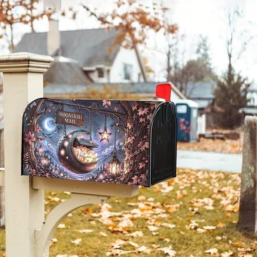 1pc your decor with this mailbox cover 2d flat printing showcases cozy moonlight mail station with crescent cottage front yard outdoor styling 0811yxz171