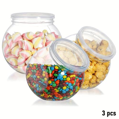 3er-set halbzylindrische snackgläser mit schrägen deckeln - lebensmittelechte pet-kunststoff behälter für süßigkeiten & leckereien, transparente aufbewahrungsboxen für küchenarbeitsplatte oder vorratsregal, stilvolle behälter | sichtbares inhalt-design, candy-bar-zubehör