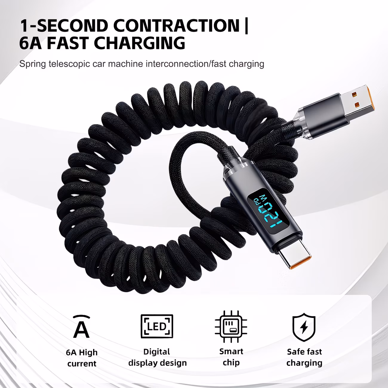 cavo charge verde, , con display digitale e della forma , cavo usb-c, lunghezza 3.3ft-6.6ft, cavo di ricarica per uso , portatile per esterni, , resistente allo strappo, cavo di ricarica intrecciato, cavo per ricarica rapida in auto, Dettagli dell'articolo 7