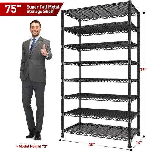 75 tall 8 tier heavy duty adjustable metal storage shelves 1040lb capacity detachable wire shelving unit 75 h x35 w x13 6 min assembly stainless for pantry laundry room for storage versatile shelving multifunctional organizer classic industrial look design sturdy construction