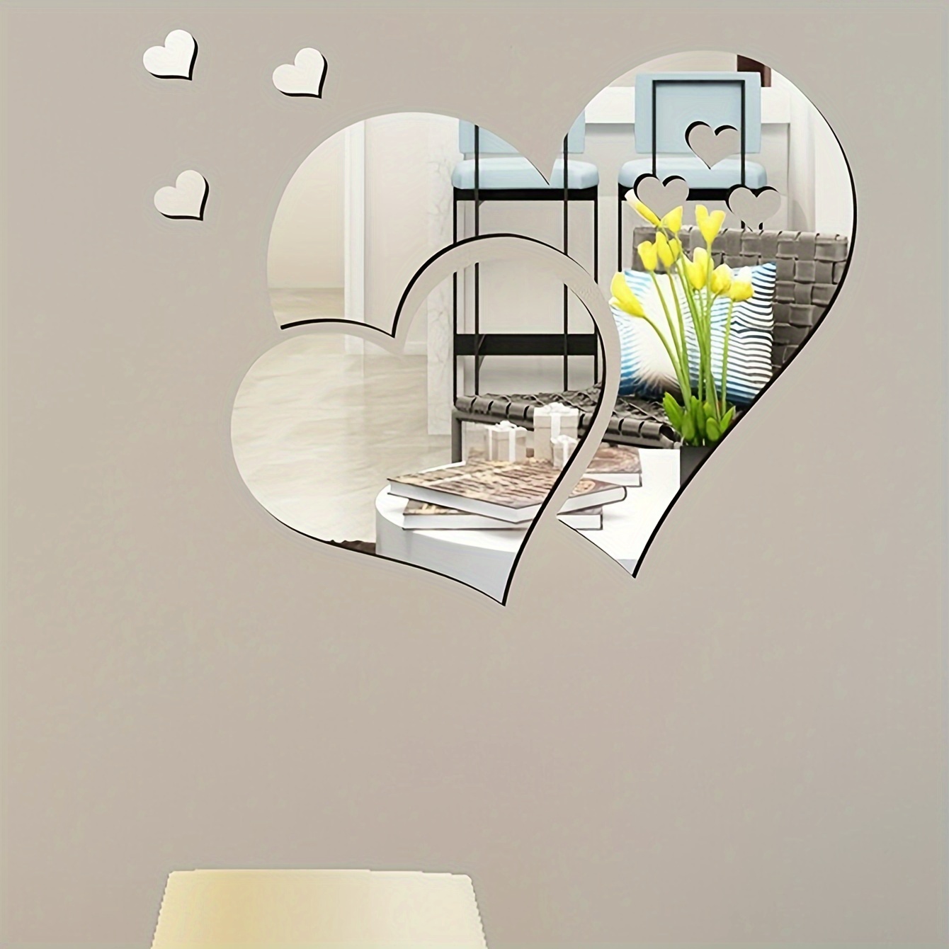 Love Shape Acrylic Mirror Wall Sticker Diy Self-adhesive Stitching Detachable Living Room, Bedroom, Rental House, Dormitory, Hallway, Modern Decoration