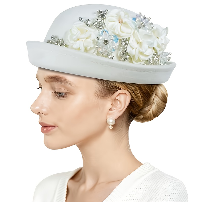 womens vintage british felt fashion flower rolled brim - Temu display picture 3