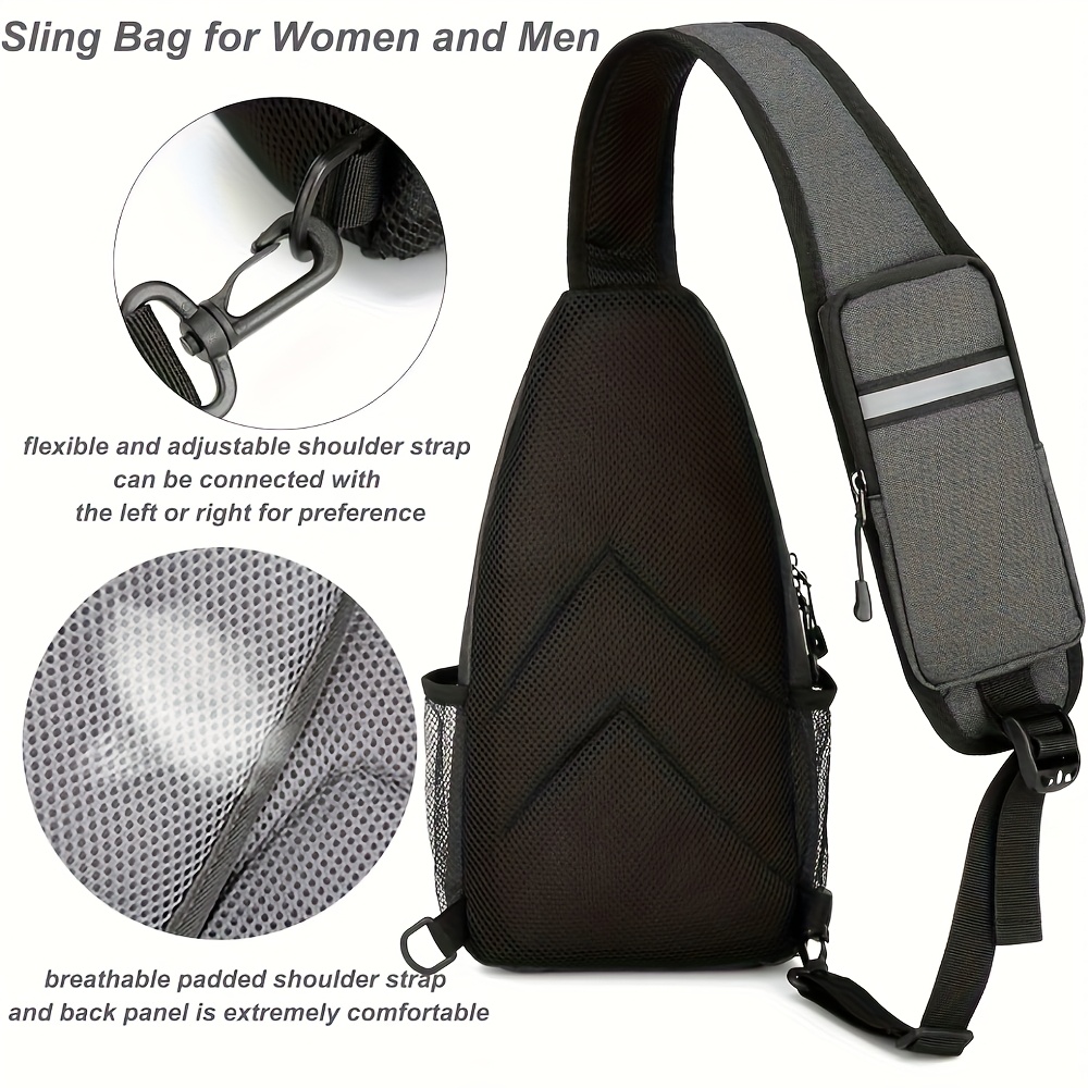 Sport Sling Bag for Men and Women Large Capacity Crossbody Travel and Hiking Bag with Adjustable Strap, Multiple Pockets, Earphone Hole, Nyl