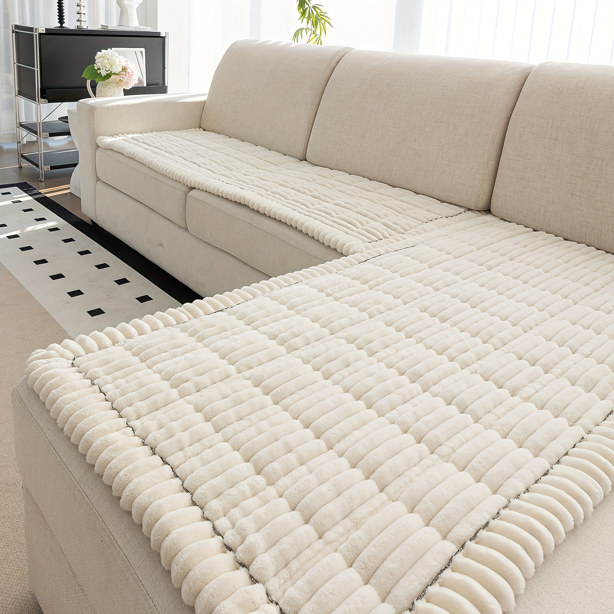 TEMU 2pcs Modern Minimalist Style Solid Color Jacquard Sofa Covers - Soft Thick Plush Fabric, Machine Washable, Pet-friendly Non-slip Sofa Cushions,