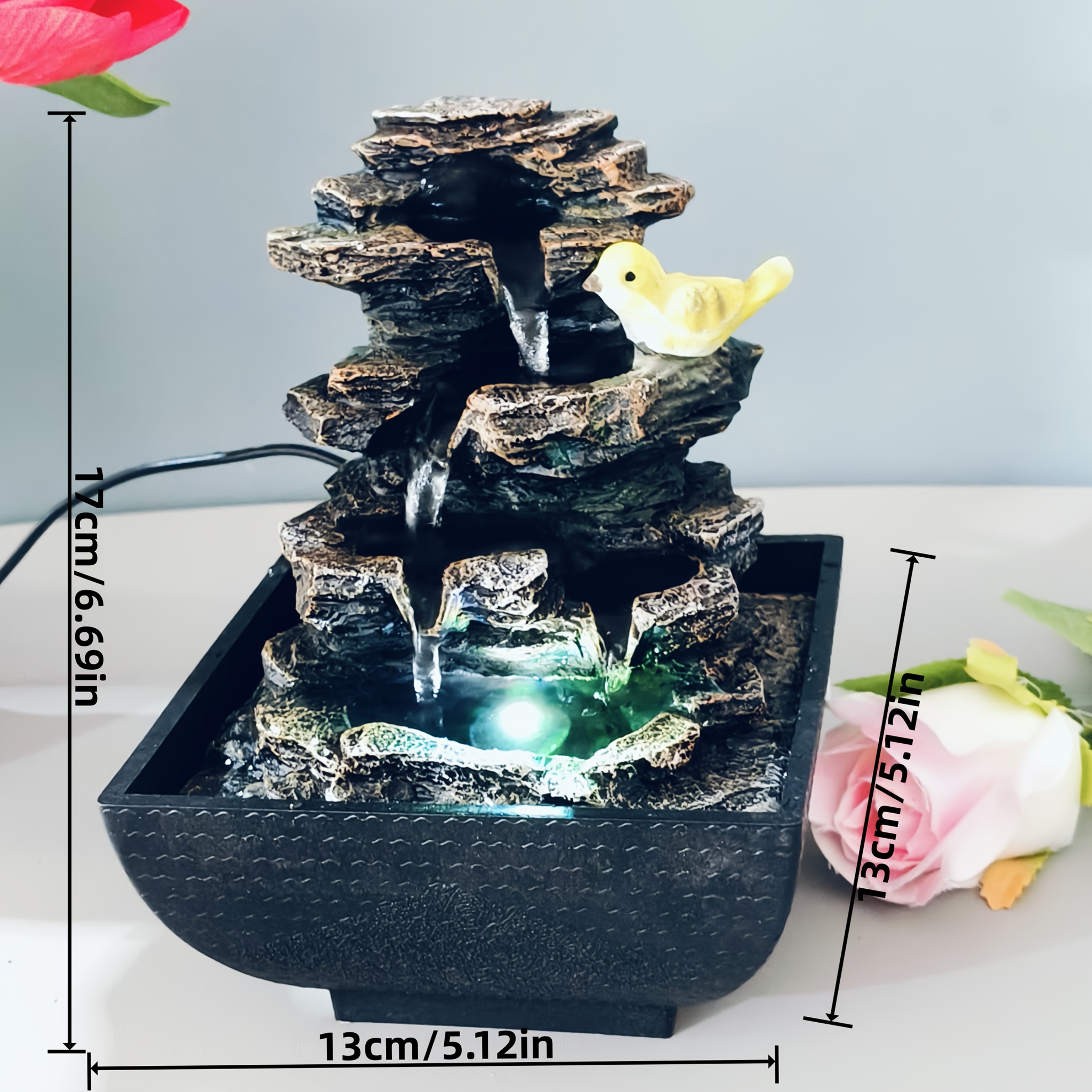 1 set of resin color-changing light imitation landscape fountain, bird rockery fountain, desktop placement creative USB power design, suitable for home and office decoration, suitable for business and Christmas, Valentine's Day, Thanksgiving and housewarming gifts
