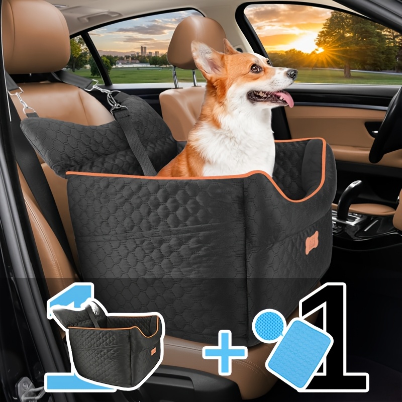 TEMU Memory Foam Dog Booster Car Seat With Removable Washable Cool Mat & Storage Pockets - Elevated Suitable For Small Dogs Up To 25lbs, Soft Travel