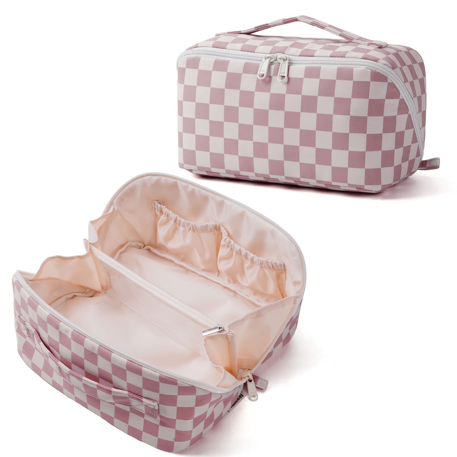 Image of Travel Makeup Bag For Women Open Flat Toiletry Bag With Zipper Closure, Portable Lightweight Cosmetic Organizer With Handle, Cosmetic Bag For Gym Weekend Essential