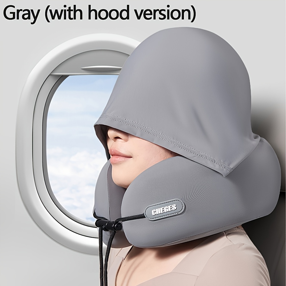 TEMU Travel Pillow - U-shaped Neck Pillow With Hood. This Travel Neck Pillow Is Suitable For Aircraft Neck Pillows, Providing Comfortable And