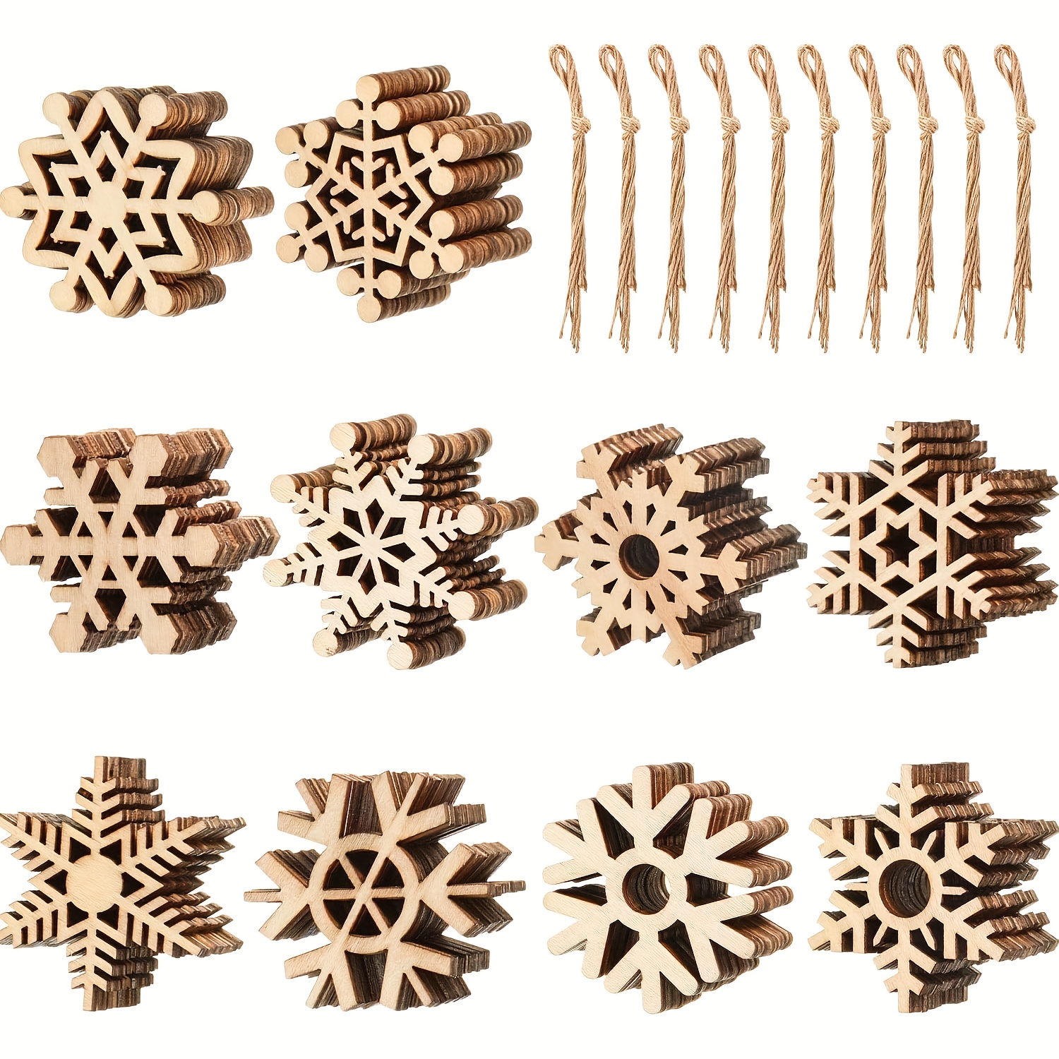 TEMU 50 pièces d'ornements de Noël en bois non de de neige, découpes vierges à suspendre avec ficelle pour bricolage et décoration de sapin