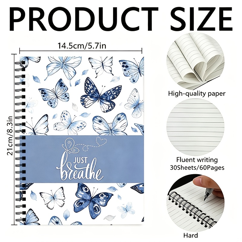 TEMU 1 Elegant Blue Spiral Notebook, Spiral Bound With 30 Inner Pages And A Total Of 60 Pages. Designed As A Coil Notebook, A Study Gift, A Back To