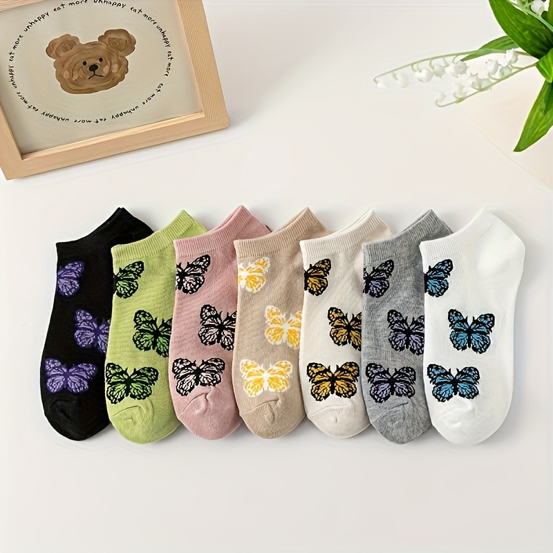 TEMU 6 Pairs Random Color Versatile Autumn/winter Breathable Women's Cute Pattern Casual Ankle Socks